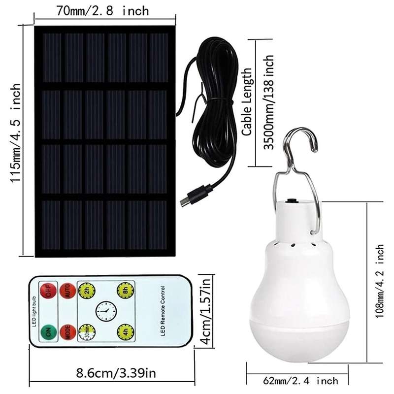 Solar Rechargeable Emergency Light Bulb Led Light Sensing Remote Control Camping Light
