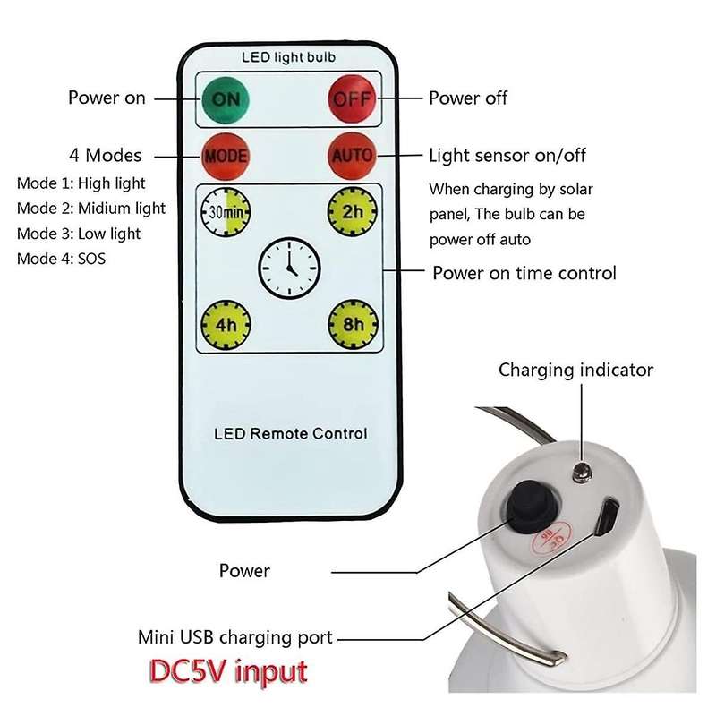 Solar Rechargeable Emergency Light Bulb Led Light Sensing Remote Control Camping Light
