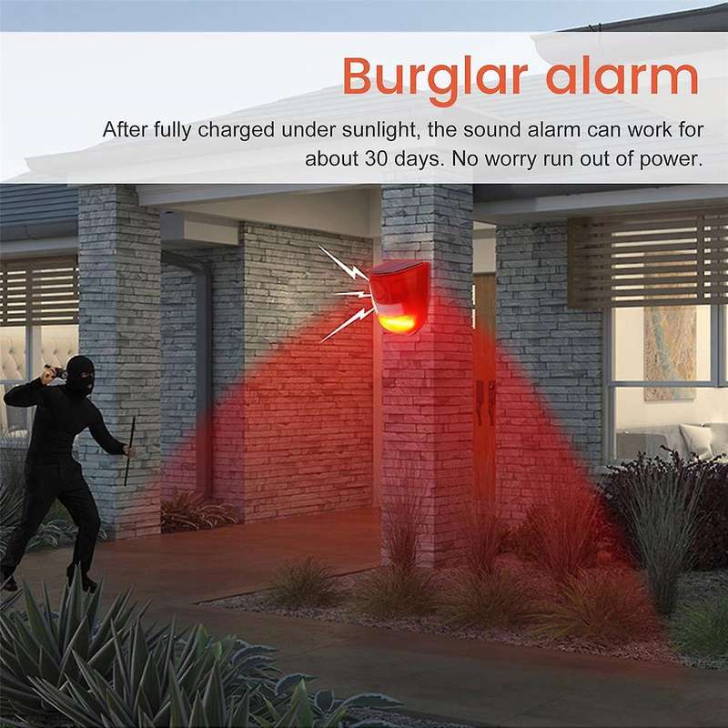 Solar Strobe Light with Motion Sensor Alarm 129DB Sound Security Siren IP65 Waterproof for Villa F