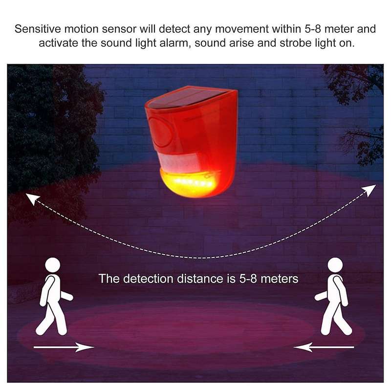 Solar Strobe Light with Motion Sensor Alarm 129DB Sound Security Siren IP65 Waterproof for Villa F