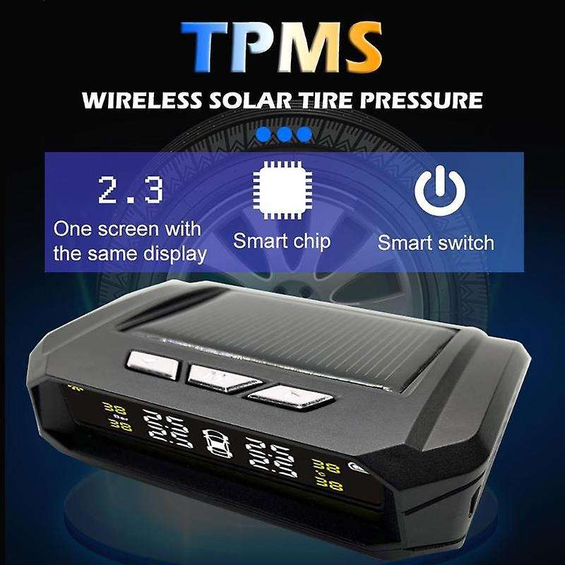 Solar Wireless TPMS Tire Pressure Monitoring System LCD Display Tyre Temperature Alarm Systems with