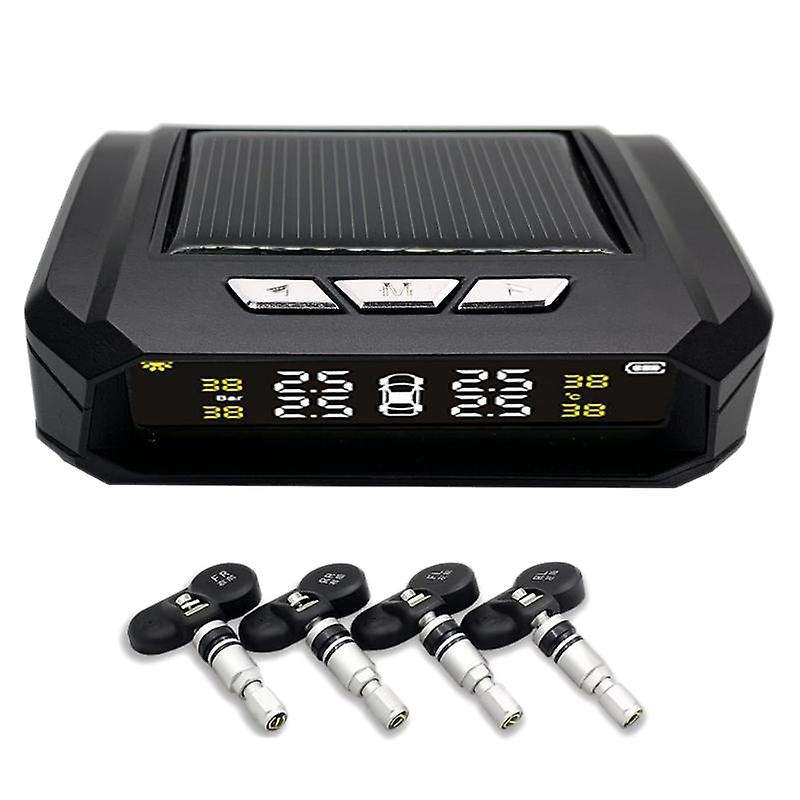Solar Wireless TPMS Tire Pressure Monitoring System LCD Display Tyre Temperature Alarm Systems with