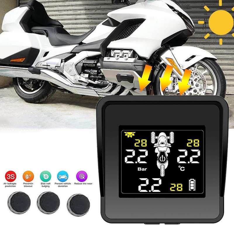 Solar Wireless Tire Pressure Monitoring System Motorcycle TPMS Tire Pressure Monitor LCD Display 3 E