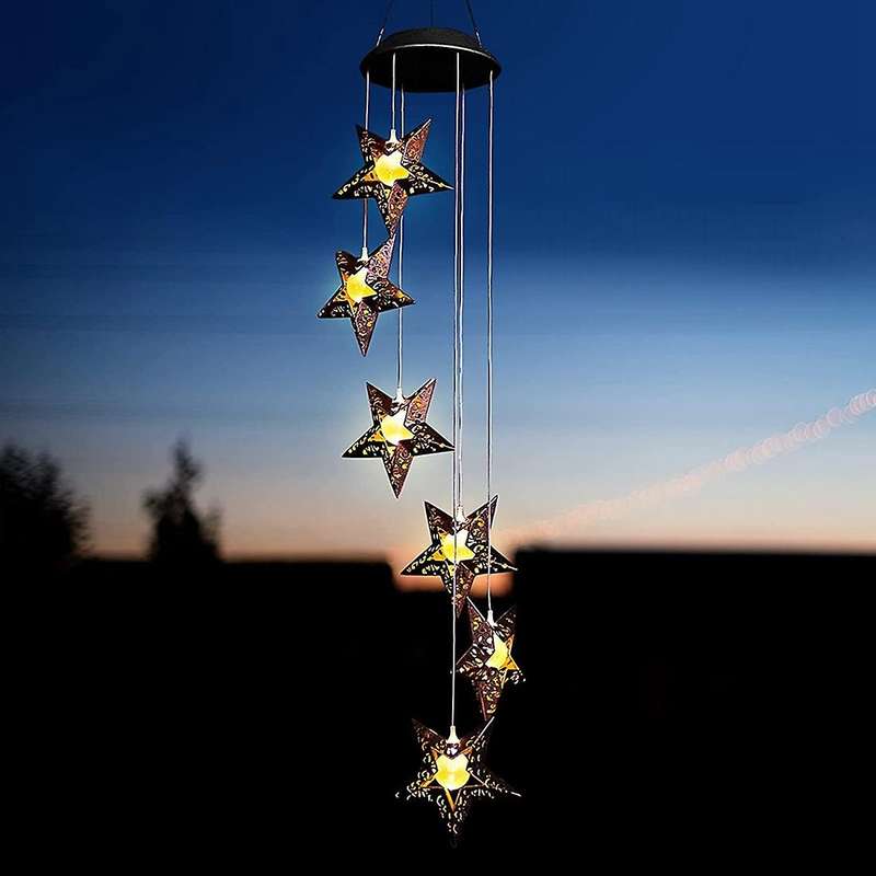 Solar Wind Chimes Star Wind Chime Warm LED Hanging Solar Lights Decor Memorial Thanksgiving Gifts