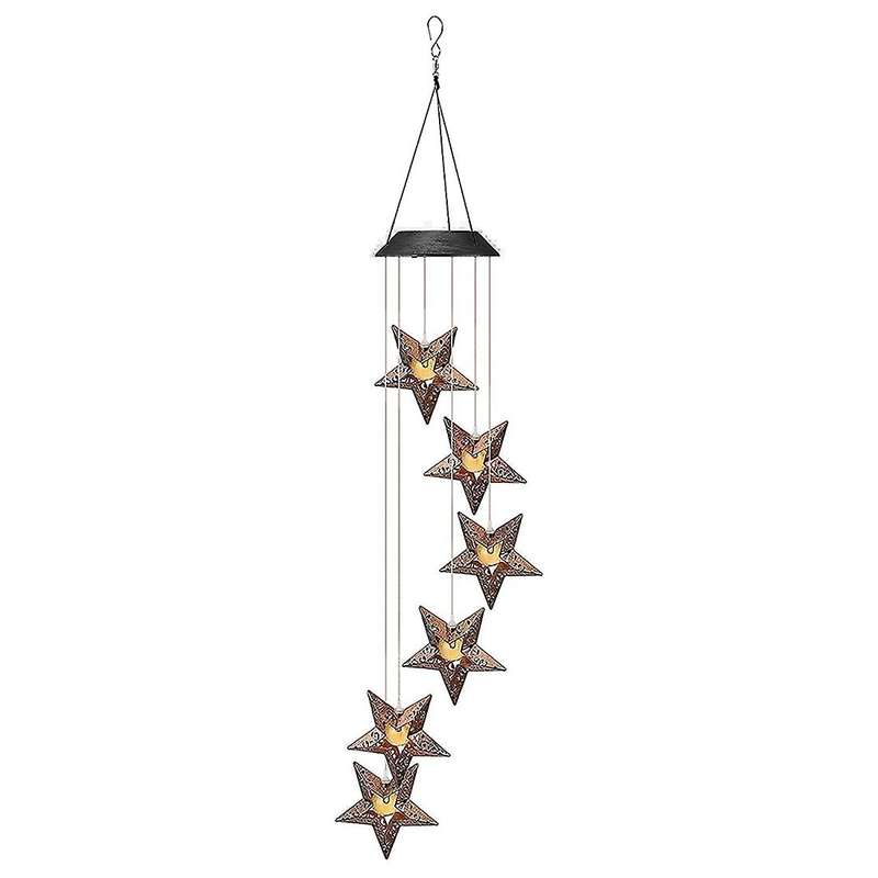 Solar Wind Chimes Star Wind Chime Warm LED Hanging Solar Lights Decor Memorial Thanksgiving Gifts