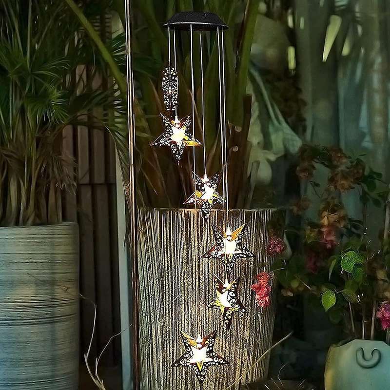 Solar Wind Chimes Star Wind Chime Warm LED Hanging Solar Lights Decor Memorial Thanksgiving Gifts