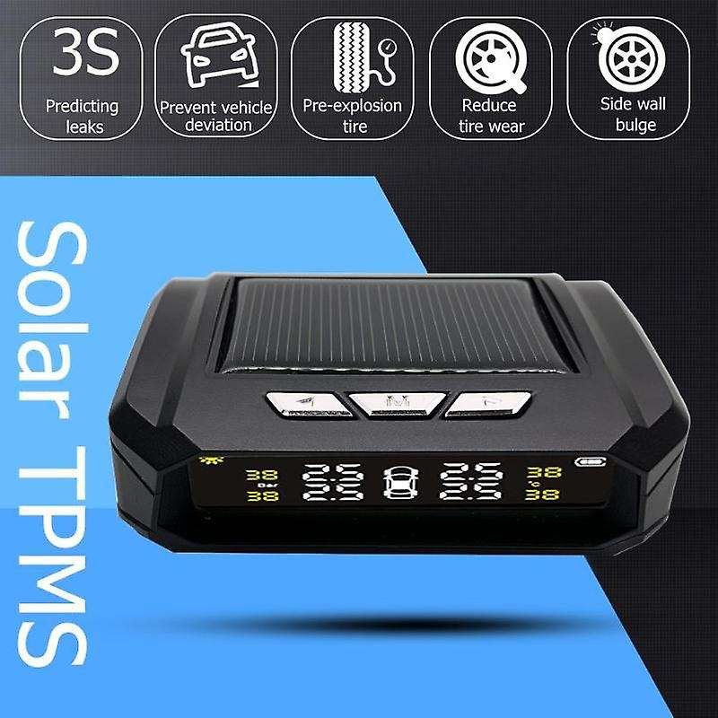 Solar Wireless TPMS Tire Pressure Monitoring System LCD Display Tyre Temperature Alarm Systems with