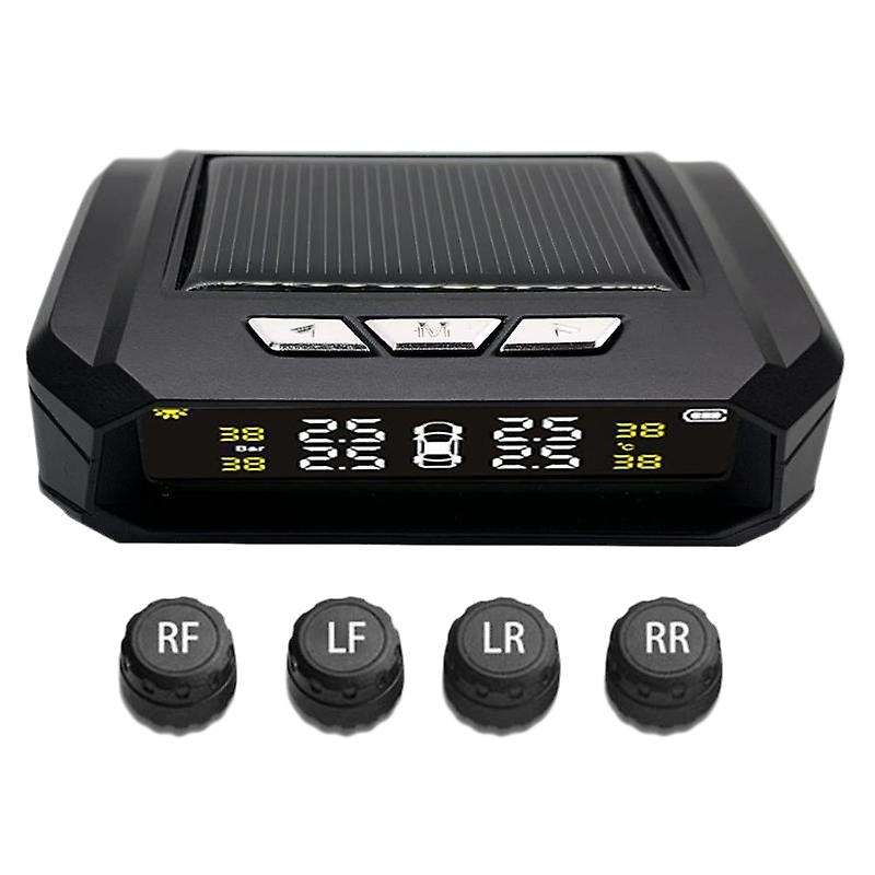 Solar Wireless TPMS Tire Pressure Monitoring System LCD Display Tyre Temperature Alarm Systems with