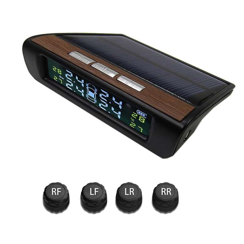 Solar Wireless TPMS LCD Car Tire Pressure Monitoring System with 4x External Sensors Automatic Alarm