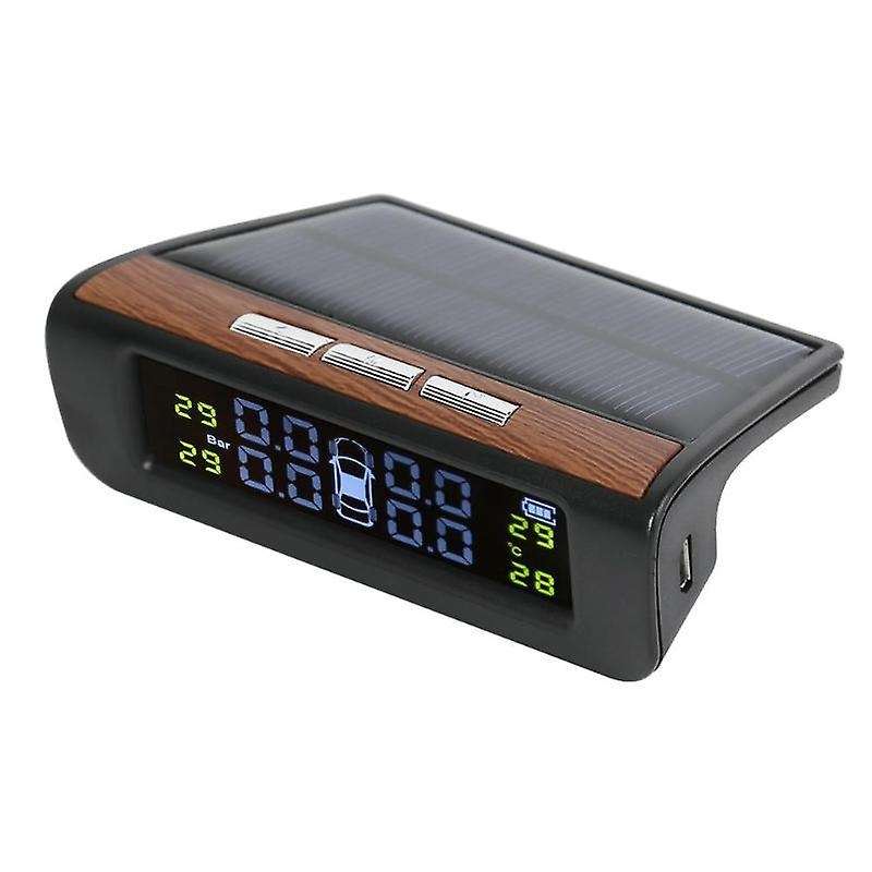Solar Wireless TPMS LCD Car Tire Pressure Monitoring System with 4x External Sensors Automatic Alarm