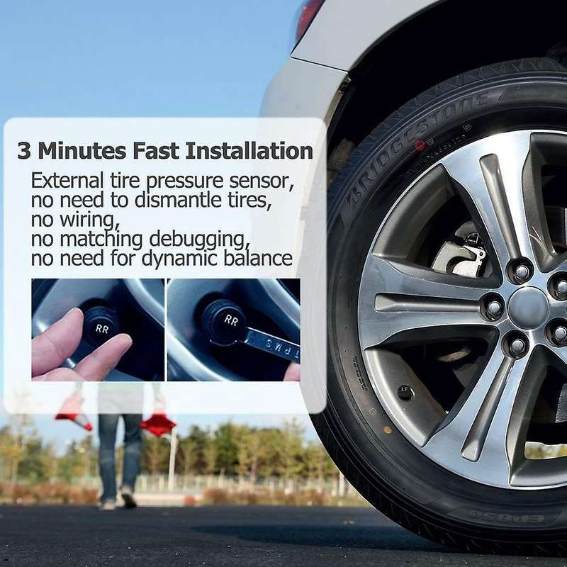 Solar Wireless Tpms Car Tire Pressure Temperature Monitoring System Lcd Color Screen with 4 External