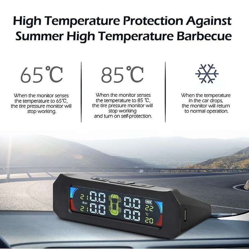 Solar Wireless Tpms Car Tire Pressure Temperature Monitoring System Lcd Color Screen with 4 External