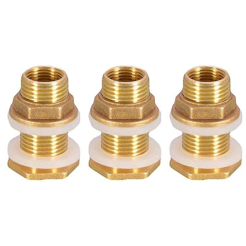 Solid Brass Bulkhead Fitting, 3 Sets 3/8 Inch Female 1/2 Inch Male Solid Brass Water Tank Connector
