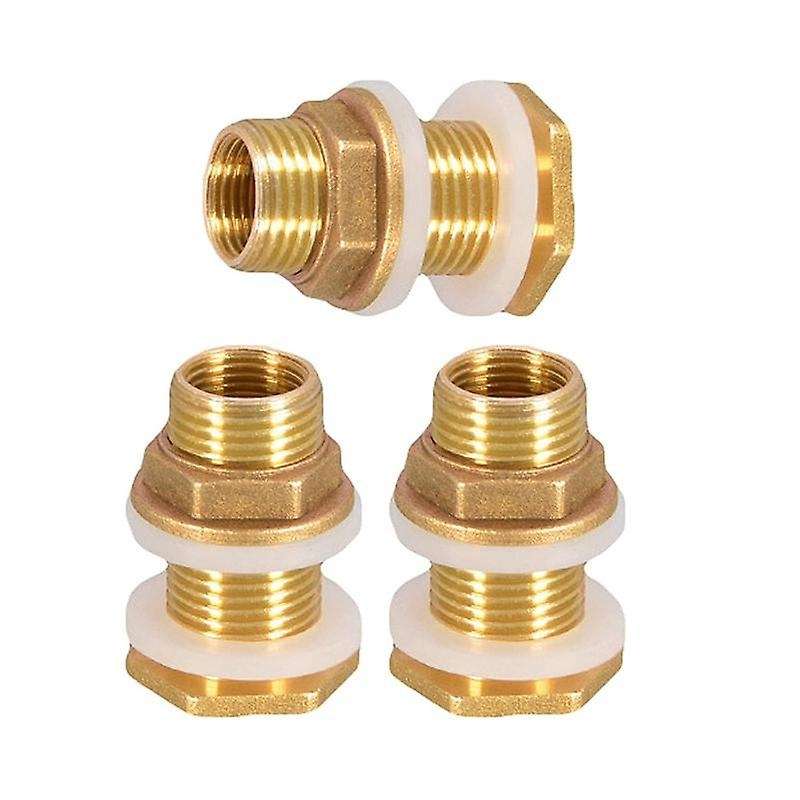 Solid Brass Bulkhead Fitting, 3 Sets 3/8 Inch Female 1/2 Inch Male Solid Brass Water Tank Connector