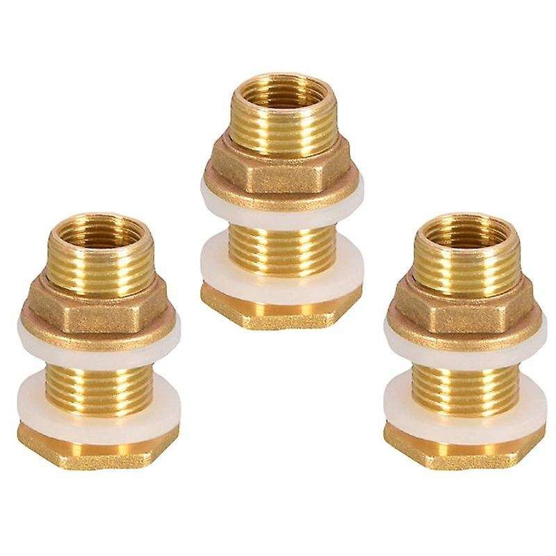 Solid Brass Bulkhead Fitting, 3 Sets 3/8 Inch Female 1/2 Inch Male Solid Brass Water Tank Connector