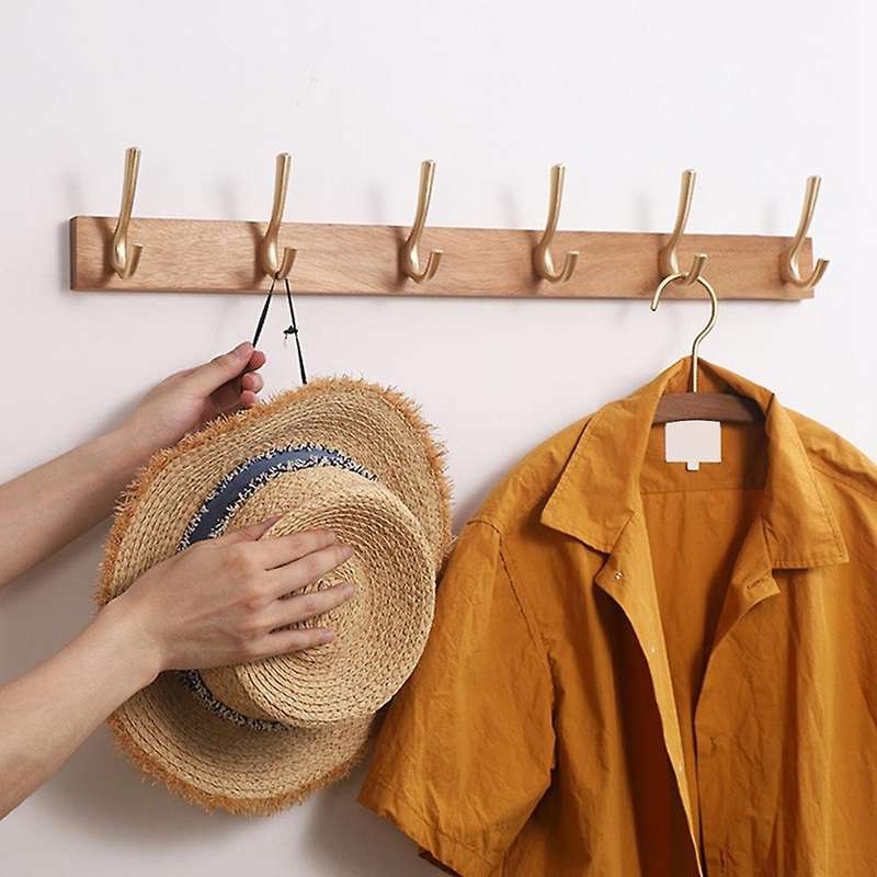 Solid Wood Coat Hooks Clothes Hooks Free Punch Coat Hooks Coat Rack Behind the Door Wall Hooks, A