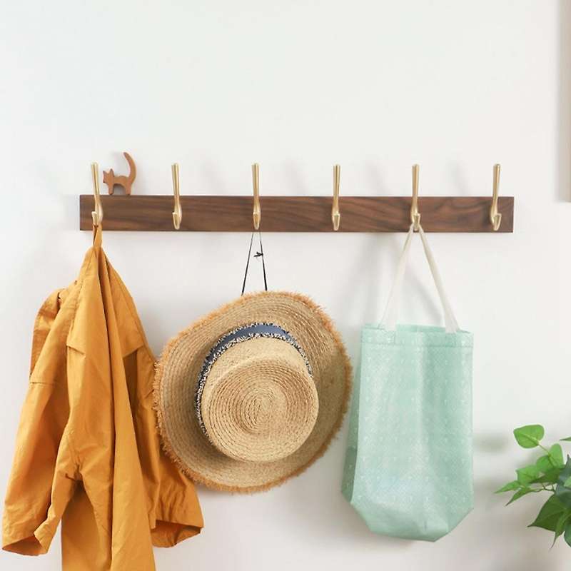 Solid Wood Coat Hooks Clothes Hooks Free Punch Coat Hooks Coat Rack Behind the Door Wall Hooks, A