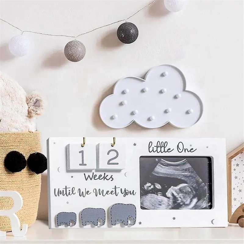 Sonogram Picture Frames, Ultrasound Photo Frames with Countdown Weeks, Elephant Nursery Decor for Bi