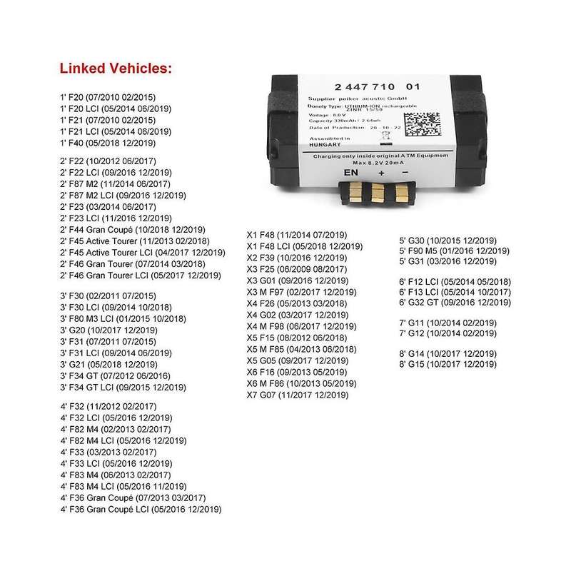 Sos Emergency Battery 84102447710 84109361678 for F20 F22 F40 G30 F90