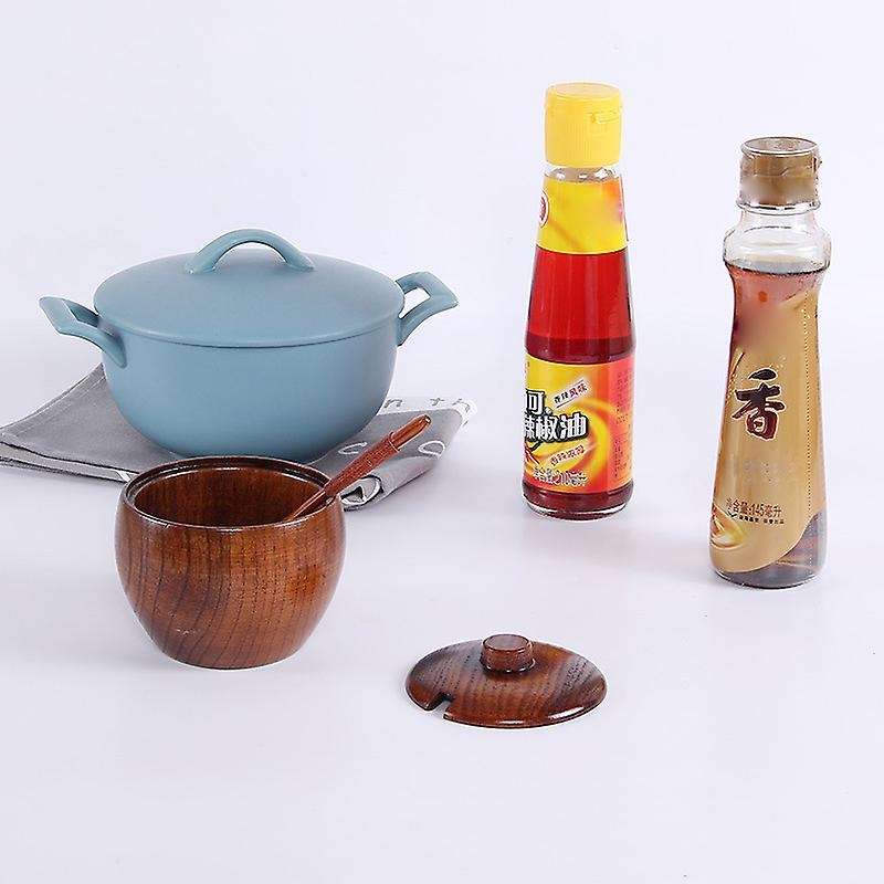 Solid Wood Spice Salt Pepper Seasoning Box Japanese Style with and Lid Kitchen Tool