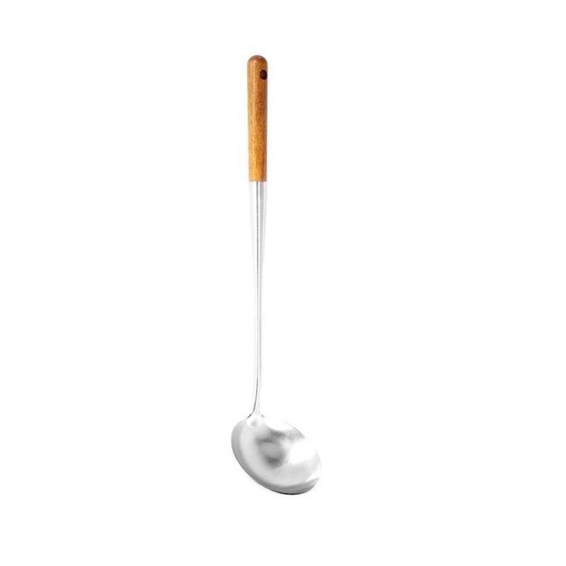 Soup Ladle, 17inches Spatula for Wok, Stainless Steel Spoons Cooking with Heat-resistant Wooden Han