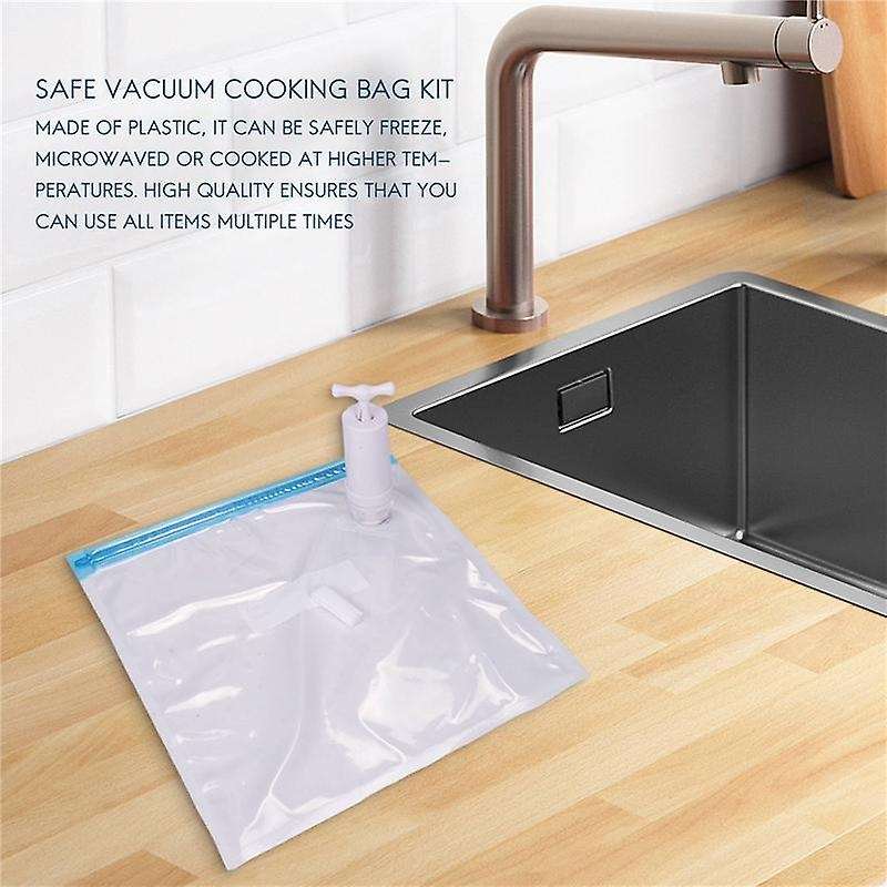 Sous Vide Bags 15Pack Reusable Electric Vacuum Food Storage Save Sealer Cooker with 1 Hand Pump,2 Si