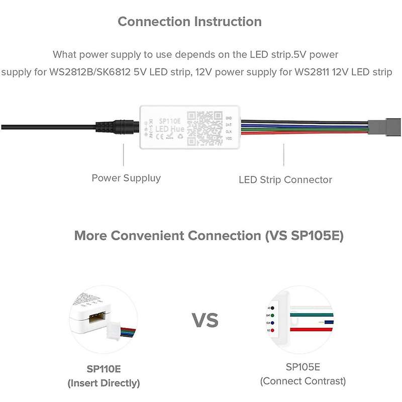 SP110E Bluetooth Controller DC5-12V for WS2812B SK6812 RGB/RGBW Lights LED Pixel Strip Smart Phone A