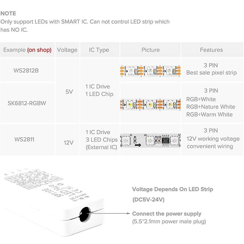 SP110E Bluetooth Controller DC5-12V for WS2812B SK6812 RGB/RGBW Lights LED Pixel Strip Smart Phone A
