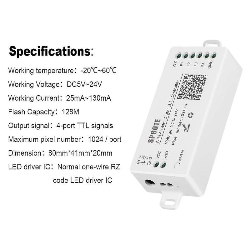 Sp801e Wifi Art-net Led Controller Led Panel Module Ws2812b Ws2811 Light Strip Wireless Control Dc5