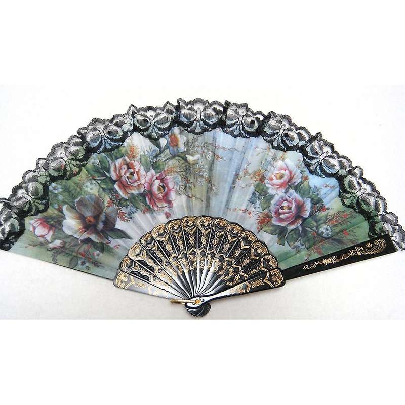 Spanish Style Hand Fan Decorative Design Peony Flower
