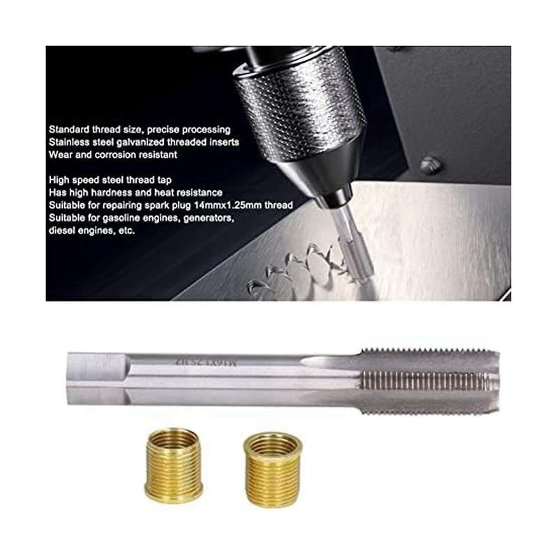 Spark Plug Thread Repair Tools, High Speed Steel Tap Spark Plug with M14X1.25 Inserts and M16X1.25 T