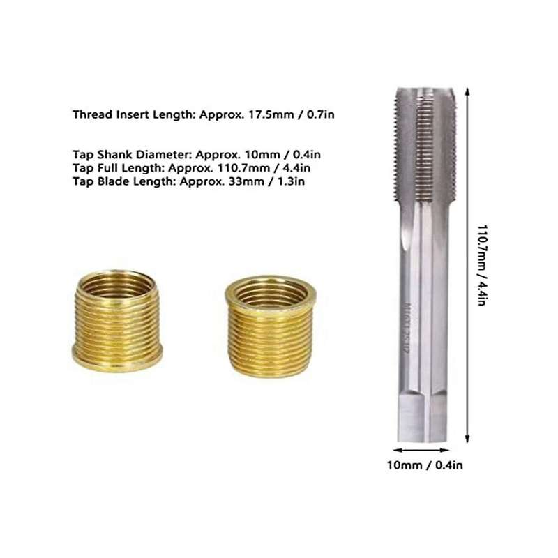 Spark Plug Thread Repair Tools, High Speed Steel Tap Spark Plug with M14X1.25 Inserts and M16X1.25 T
