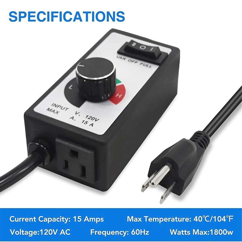 Speed Controller Fan Speed Controller 120V 15Amp Speed Adjuster for Exhaust Fan and Inline Duct Fan