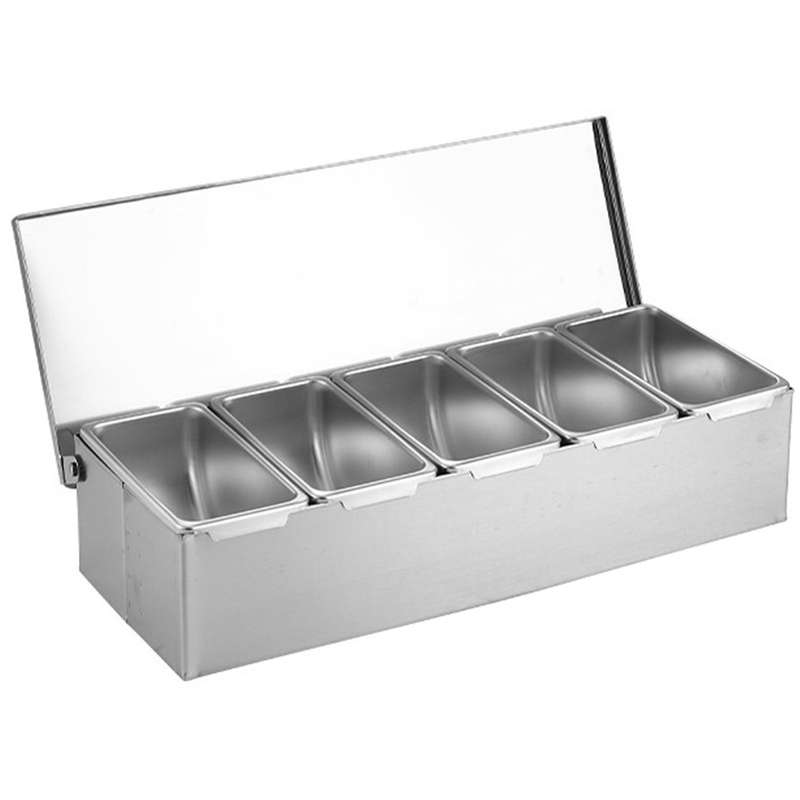 Spice Container Set Stainless Steel Spice Jar Spice Rack Seasoning Square with Lid (5 Compartments)