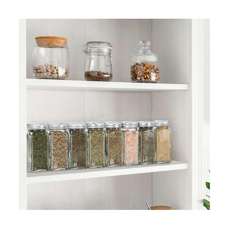 Spice Jars with Label, 24 Pcs Glass Spice Jars 4oz Seasoning Organizer, Empty Square Spice Container