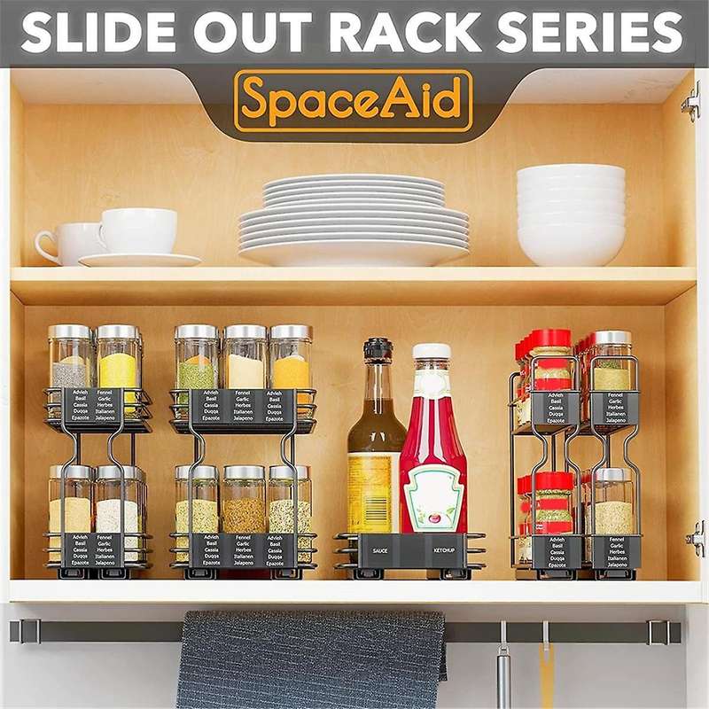 Spice Rack Organizer, 2-Tier Pull Out Seasoning Rack for Kitchen Cabinet, Spice Drawer Organizer Sh
