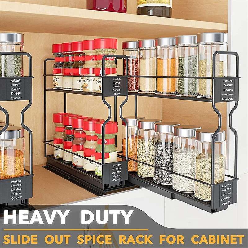 Spice Rack Organizer, 2-Tier Pull Out Seasoning Rack for Kitchen Cabinet, Spice Drawer Organizer Sh