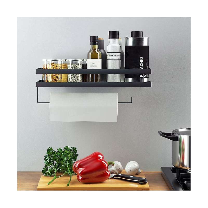 Spice Rack, Hanging Spice Rack with Kitchen Roll Holder and 4 Hooks, Kitchen Organizer Drawer, Kitc