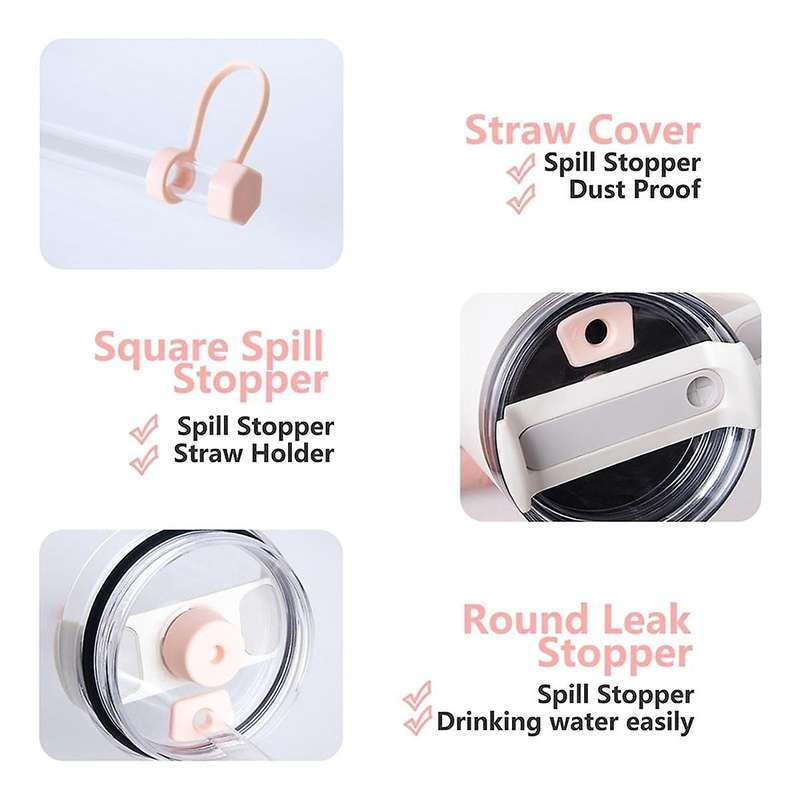 Spill Stopper for 2.0 Set of 4 Silicone Leak Proof Stopper Cup Accessory Straw Cover Round&Trapezoid