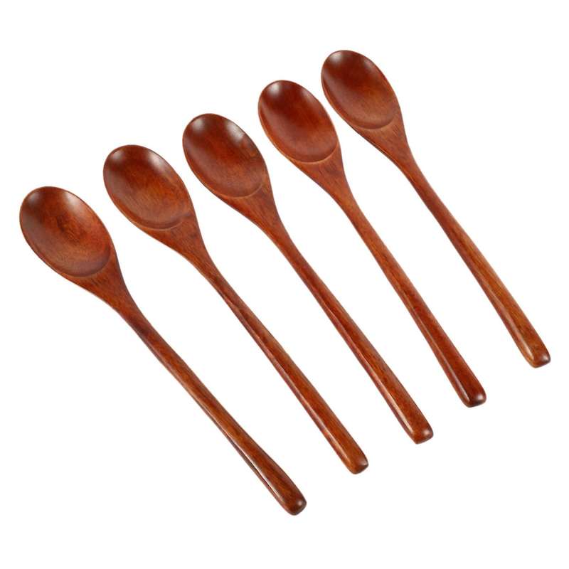 Spoons Wooden Soup Spoon 5 Pieces Eco Friendly Tableware Natural Ellipse Wooden Ladle Spoon Set Comp
