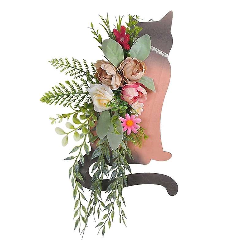 Spring Cats Wreaths for Front Door, Artificial Spring Summer Cats Door Wreaths with Green Leaf, Farm