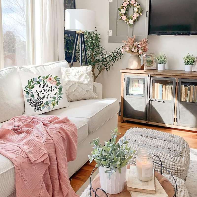Spring Pillow Covers 18X18 Set of 4 Home Throw Pillows Spring Decorations Farmhouse Pillows for Sofa