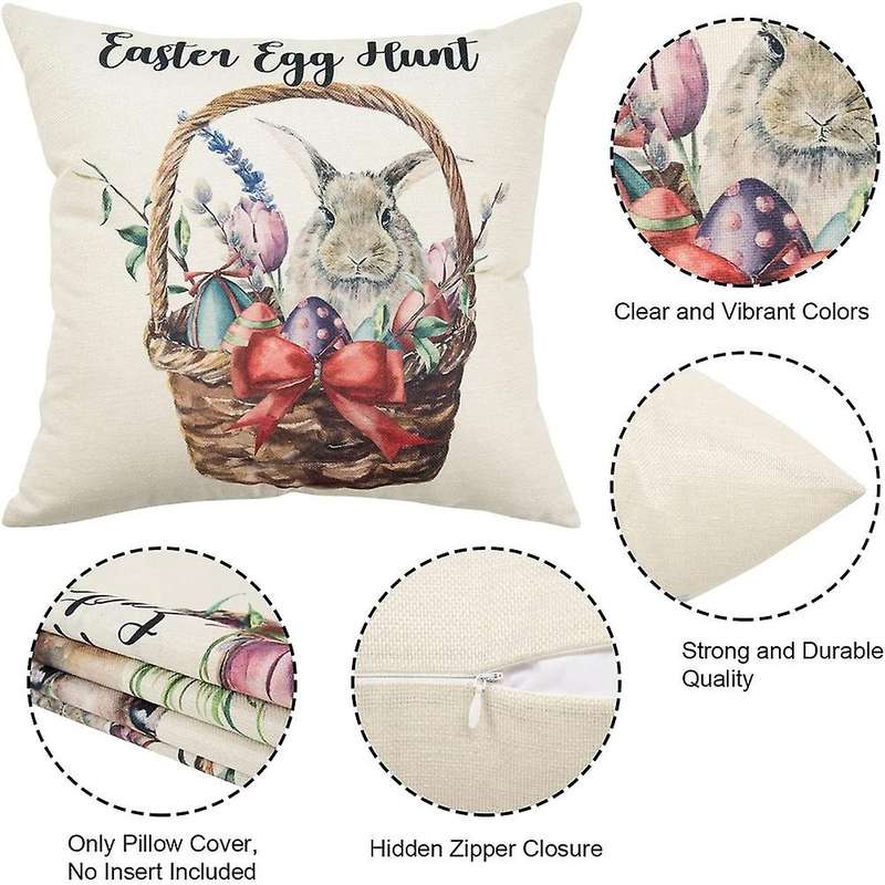 Spring Easter Pillow Covers 18X18 Set of 4, Decorations Farmhouse Throw Pillows, Cushion Case for Co