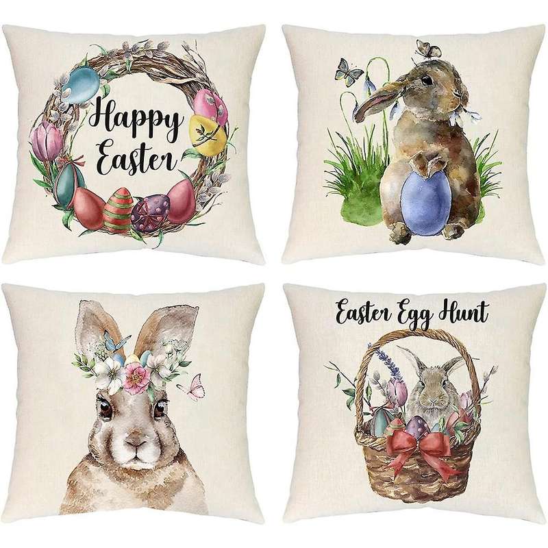 Spring Easter Pillow Covers 18X18 Set of 4, Decorations Farmhouse Throw Pillows, Cushion Case for Co