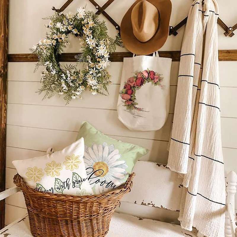 Spring Pillow Covers 18X18 Set of 4 Farmhouse Spring Decor Pillows Decorative Throw Pillows Spring D