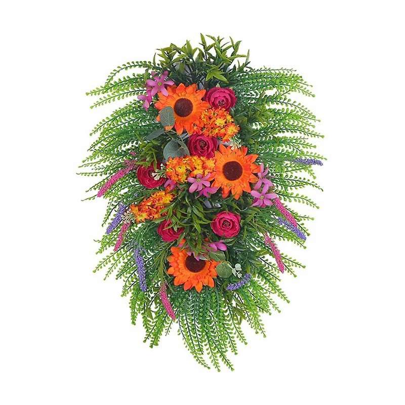 Spring Lavender Wreaths for Front Door, Artificial Spring Summer Door Wreaths with Wildflowers Leaf,