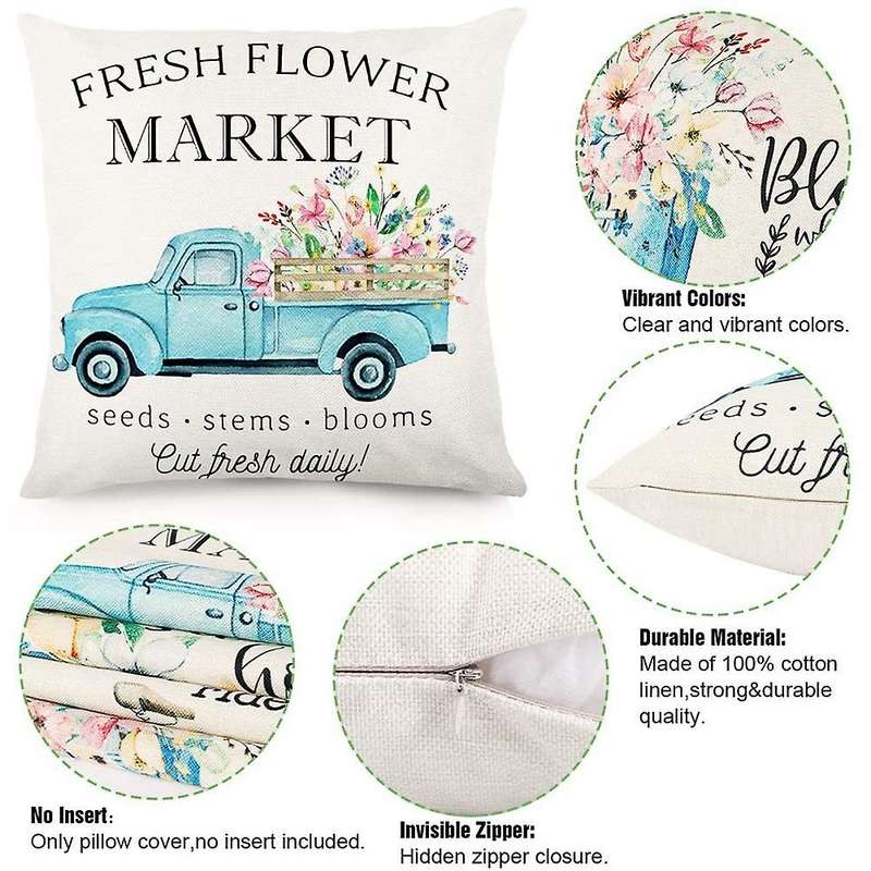 Spring Pillow Covers 18x18inch Throw Pillow Case 4, Farmhouse Cushion Case Home Decor