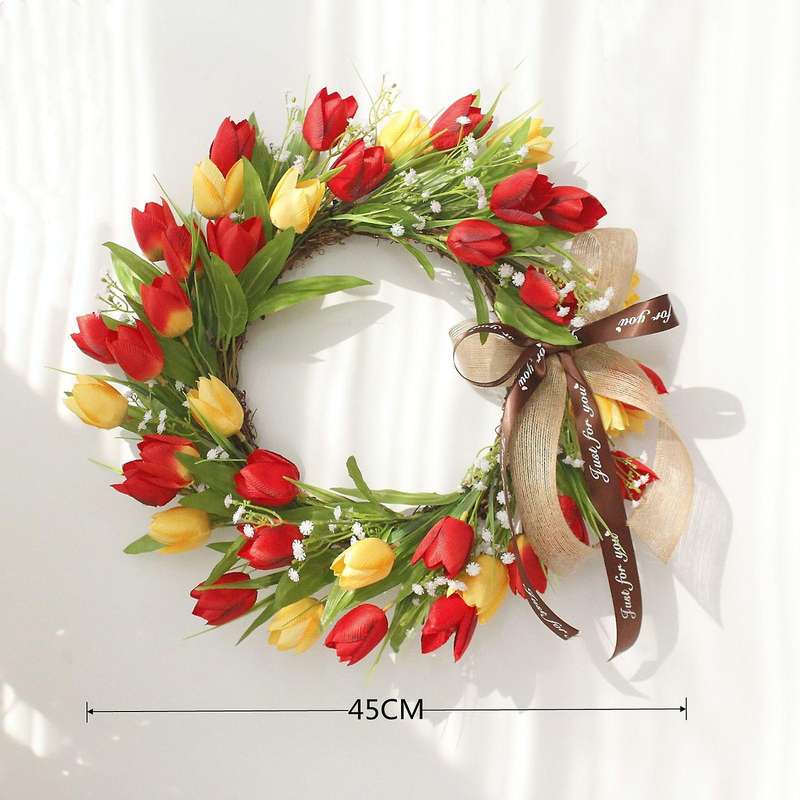 Spring Wreath Artificial Tulip Wreath for All Seasons Round Wreath for Front Door Farmhouse Wall Win