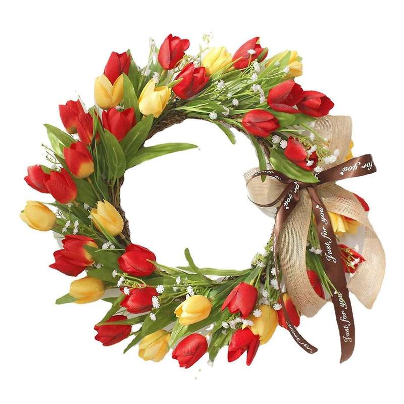 Spring Wreath Artificial Tulip Wreath for All Seasons Round Wreath for Front Door Farmhouse Wall Win