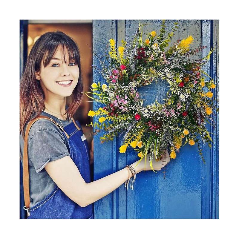 Spring Wreaths for Front Door 18in Outside Welcome Summer Flowers Weatherproof Greenery All Seasons